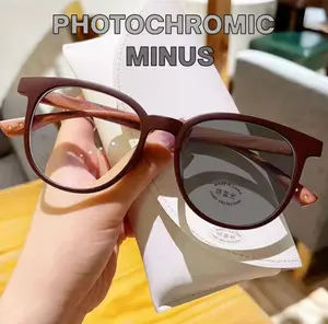 Kacamata Minus Fotokromik Fashion Korea Retro Anti Blue Light anti Radiasi Model Cat Eye Kacamata kayu minus lensa p10