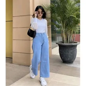 Celana Kulot Jeans Wanita Denim Hitam Highwaist Karet Kancing Kantong Melar Nyaman Panjang Kain Lembut Variasi