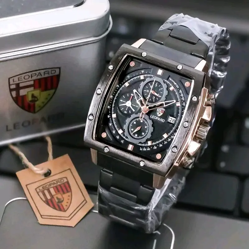 jam tangan rante segi pria leopard tahan air Watches 1
