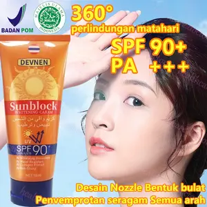 SPF90 Sunscreen Whitening Sunblock Cream Wajah Dan Badan Sunscreen Sun Protect & Moisture Pelindung dari Sinar Matahari UV Protection Cream Tidak Lengket Tahan Air Double Whitening Lightweight Refreshing Mencegah Penuaan Dini All Skin 100g