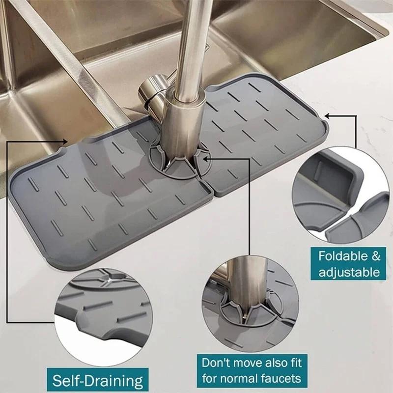 Product Introduction of Kitchen Silicone Faucet Absorbent Mat Sink Splash Catcher Countertop Protector Mat Draining Pad for Kitchen Gadgets Bathroom Accessories 10
