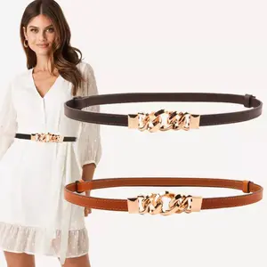 Sabuk Wanita Fashionable Ikat Pinggang Kulit Gesper Paduan Kulit PU Ramping Adjust Modis untuk Gaun Jeans Import Sabuk Elegan dan Praktis
