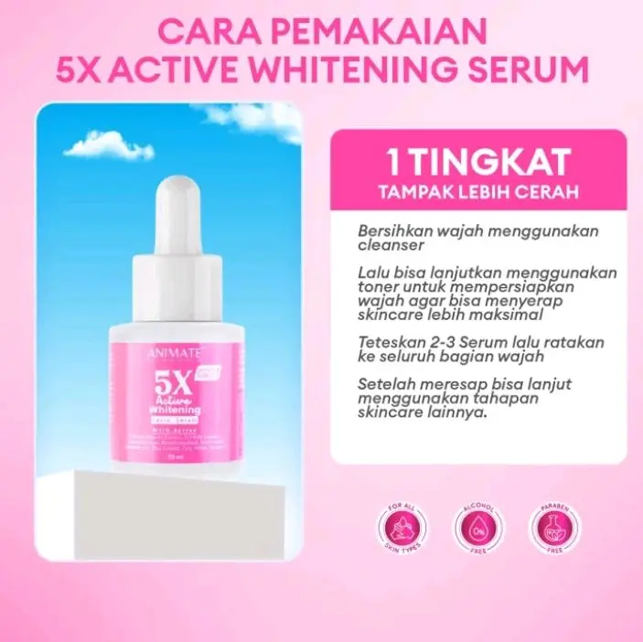 serum animate 5X active whitening facial mencerahkan 5x lebih cerah skincare untuk bopeng brightening Pencerah Wajah Niacinamide Hydrating Hitam Aging chierra anti flek glad2 glow 1