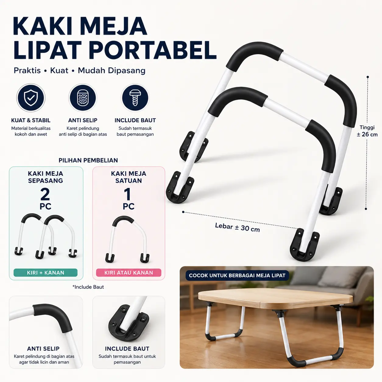 Kaki meja lipat laptop / Peretelan meja laptop / Sparepart Meja belajar Computer