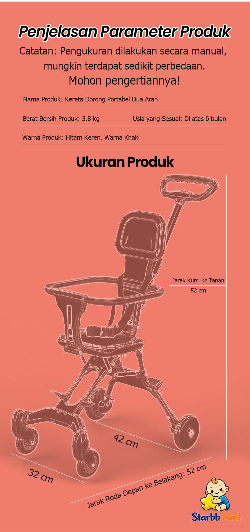 [Bisa COD] Starbb Mall Stroller Bayi Travelling Ibu Bayi Perlengkapan Bayi Stroller Travel Kereta Portable Dorong Kereta Dorong Bayi Lipat 2 Arah Travelling Stroller Bayi Anak-Anak Kursi Dorongan