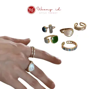 Woomy CC619 Cincin Jessenia Ring Adjustable Cincin Fashion Trend Baru Cincin Unik Bentuk Geometri Bahan Alloy Hias Berlian Imitasi Untuk Wanita korea