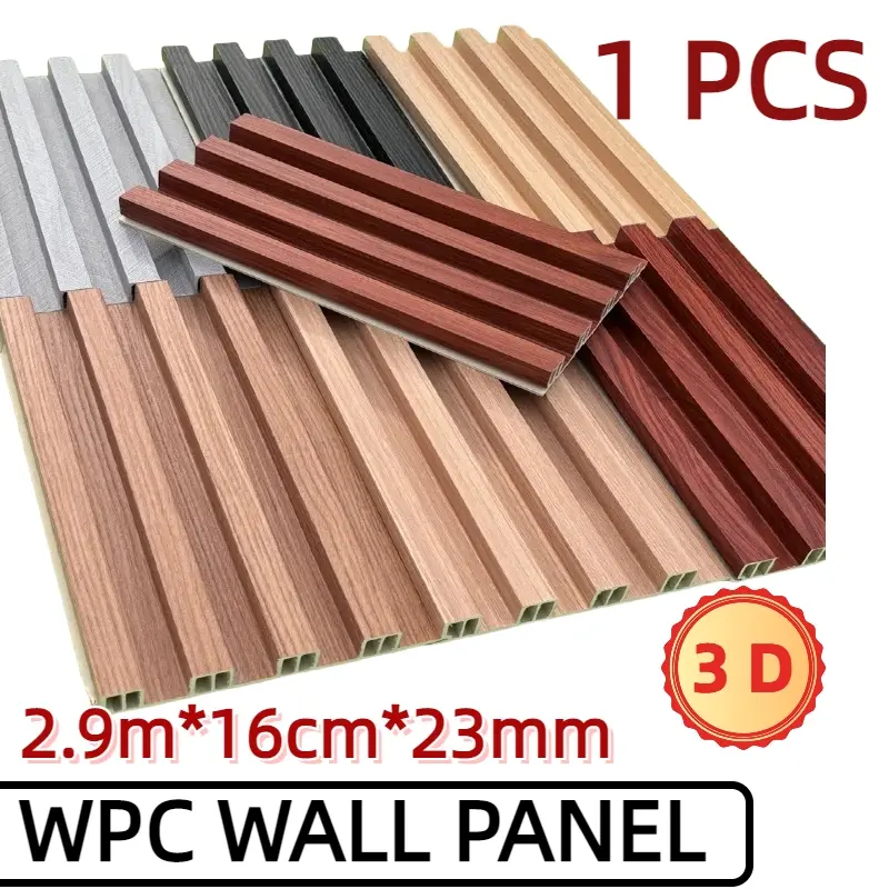 1PCS 3D Woodpanel WPC Wood Panel PVC Wallpanel Dekorasi Dinding Motif Kayu-2.9M*16CM*23MM