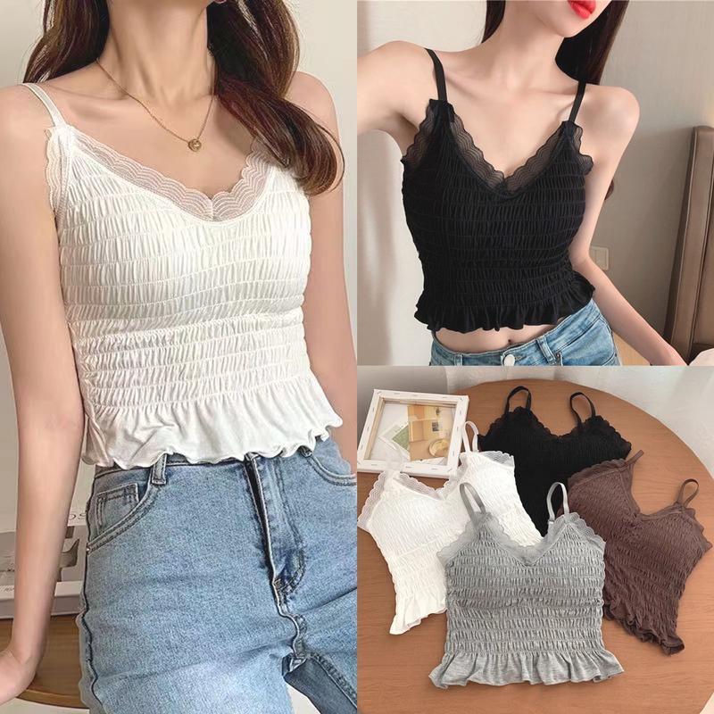 Tanktop import Wanita kamisol padded hiasan renda cantik bh pakaian dalam fashion 1076 1
