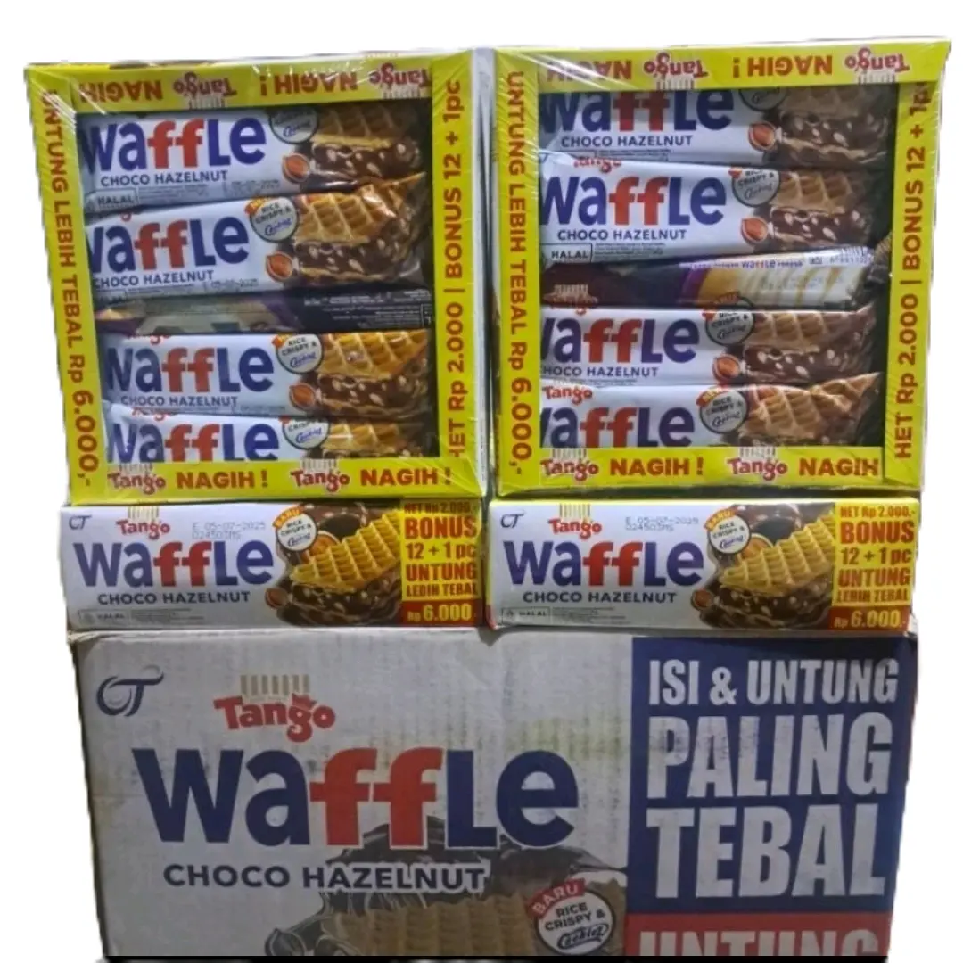 TANGO Waffle Choco Hazelnut Lebih Tebal - 1 Box 12+1 Cookies Wafer Susu - Food Cokelat