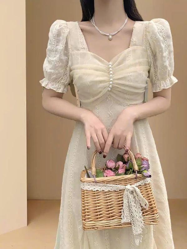 Đầm ren Midi tay phồng đính ngọc phong cách tiểu thư dịu dàng - EVA dress 0