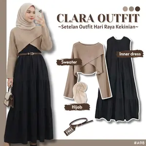 Setelan Wanita 3IN1 Korean Style – Inner Dress, Sweater, Hijab Bella Square – OOTD Kekinian-A98
