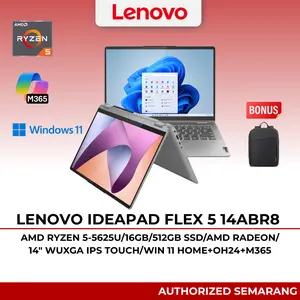 Lenovo IdeaPad Flex 5 HXID Ryzen 5-5625U 16GB RAM 512GB SSD Layar 14″ WUXGA Touch Windows 11 Home Bonus OHM 2024 & M365 Garansi Resmi