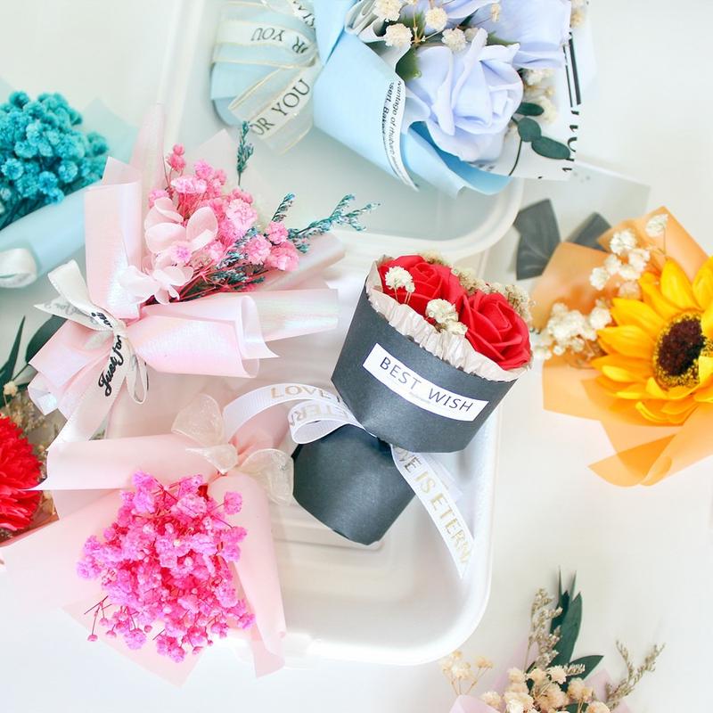 Hộp Quà Ngày Lễ Tình Nhân, 3 Bông Hoa, Đính Hôn Với Đồ Trang Trí Quà Tặng, Bó Hoa Khô Mini, Hoa Hồng