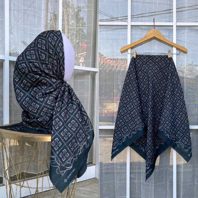 SEGI EMPAT VOAL MOTIF SERIES JP JORNEY | SEGI EMPAT MOTIF VOAL LASERCUT Jilbab Square Muslim Kerudung Printing Mewah 4