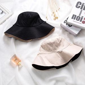 FS Topi Bucket Terbalik Lipat Reversible Hat Wanita UV Protection Wide Brim Travel Outdoor Hitam Cream Stylish Korea
