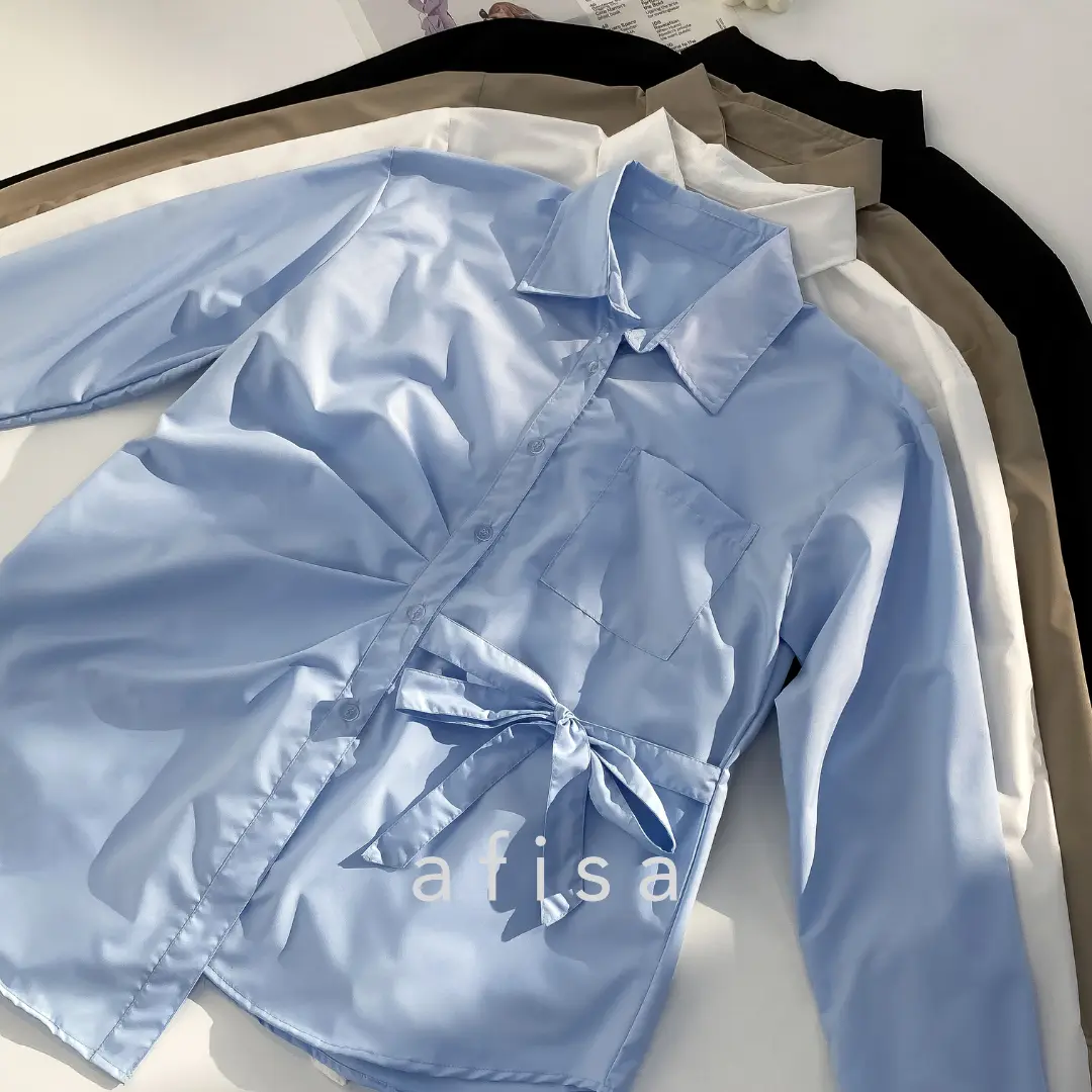 AFISA - CELYNA SHIRT KATUN  KEMEJA WANITA OVERSIZE  KEMEJA IKAT TALI KOREAN STYLE