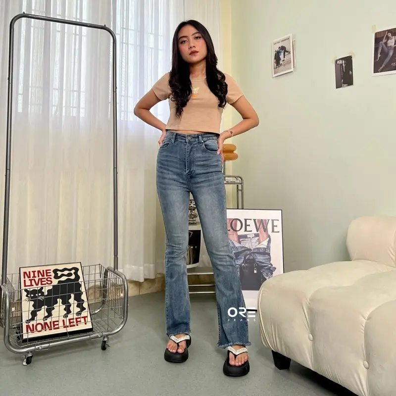 ORE - Celana Santa Jeans Cutbray Highwaist Wisker Rawis / Strech / Soft Jeans /  Size 27-34
