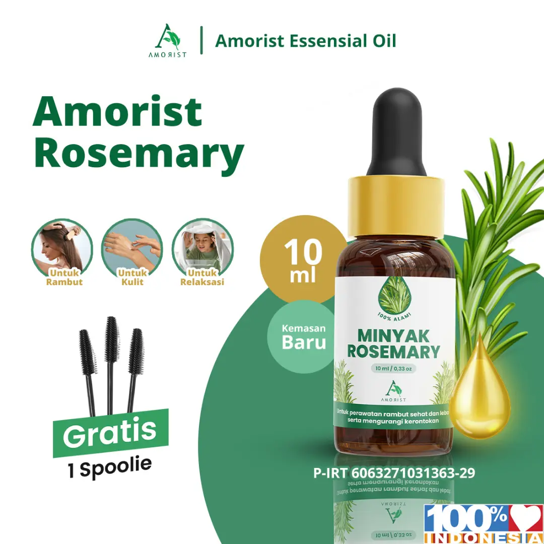 Amorist Rosemary 100% Alami - Minyak Rambut, Alis, dan Janggut| Perawatan Alami untuk Keb*takan I Free spoolie Haircare Rambut Kering