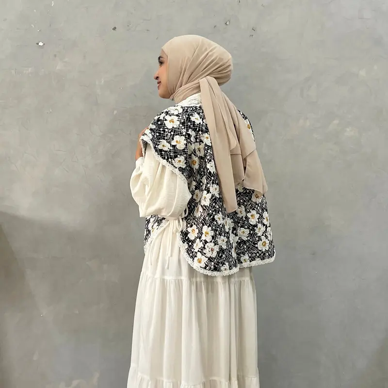 Eclemix Outer Maurin | Vest Brokat Bunga | Outer  Brukat Tanpa Lengan Wanita Rompi 4
