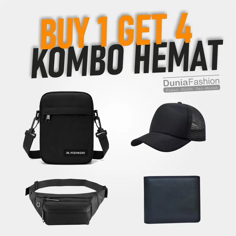Paket Kombo Hemat Buy 1 Get 4 Tas Slingbag Highmore Original Pria Hitam Elegan Selempang 0