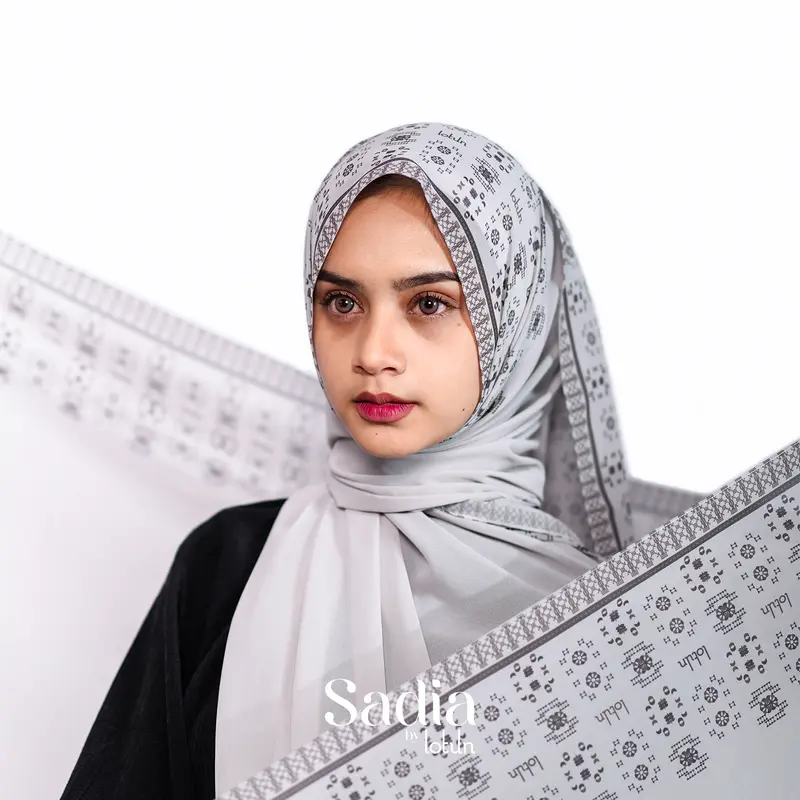 Lotun Sadia Series - Hijab Pashmina Printing Motif Etnik Material Ceruty Premium 195x74cm - Stone 3