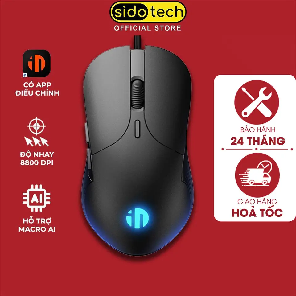 Chuột máy tính gaming SIDOTECH INPHIC B1 có app hỗ trợ macro game pubg liên minh 8800 DPI thiết kế công thái học ôm tay viền chống trượt có LED 4 màu tắt âm silent click văn phòng