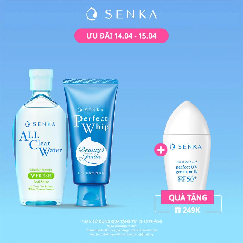 [SENKA] Bộ đôi Nước tẩy trang micellar giảm bóng nhờn SENKA A.L.L CLEAR WATER FRESH 230ML & Sữa rửa mặt sạch sâu mướt mịn SENKA PERFECT WHIP 120G