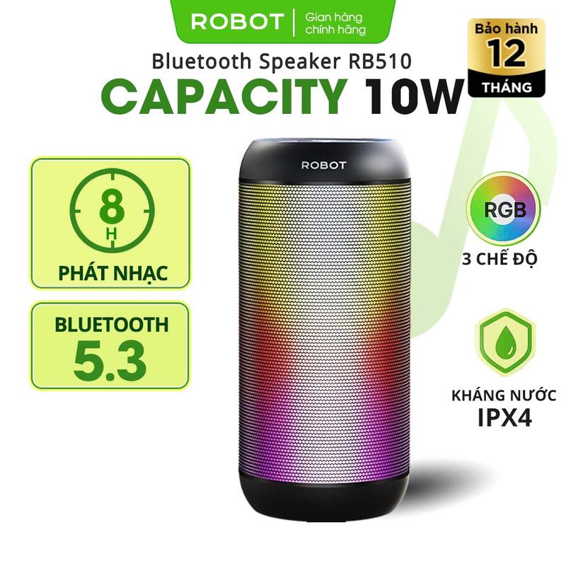Loa Bluetooth Mini ROBOT RB510 Bass Mạnh Công Suất 10W Led RGB Kháng Nước IPX4 - Hỗ Trợ Kết Nối Thẻ Nhớ/ USB/ Kết Nối Trực Tiếp AUX Đàm Thoại Rảnh Tay | Củ Loa Nghe Nhạc | BH 1 Năm