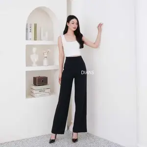 DIANS - Celana Kulot Loose Pants Scuba Premium Wanita Highwaist Jumbo Bigsize Dewasa Bawahan Panjang Model Lurus ebal Casual Santai Nyaman Basic Formal Hitam