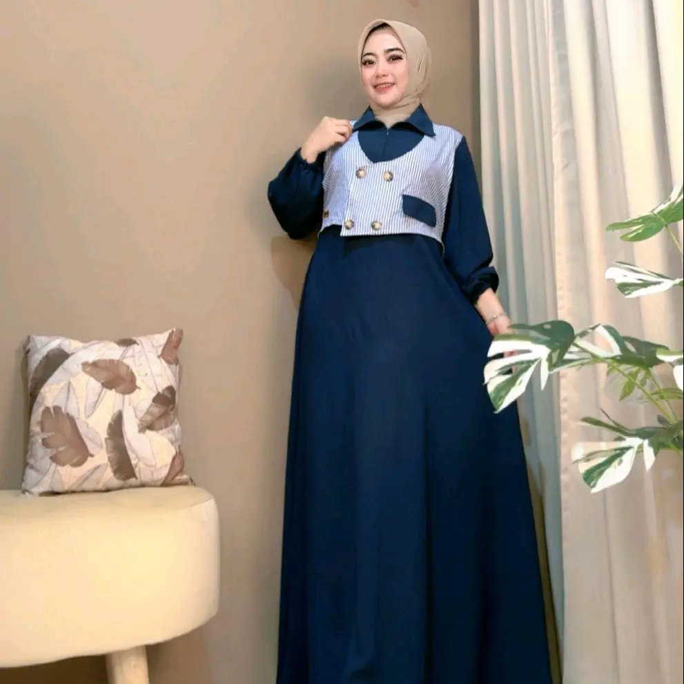 Gamis Yumna Rompi Vest Crinkel Airflow Mix Polycotton Premium untuk Wanita Muslim Casual Mewah - Formal, Cantik Kerah Nyaman Dress Karet Kondangan