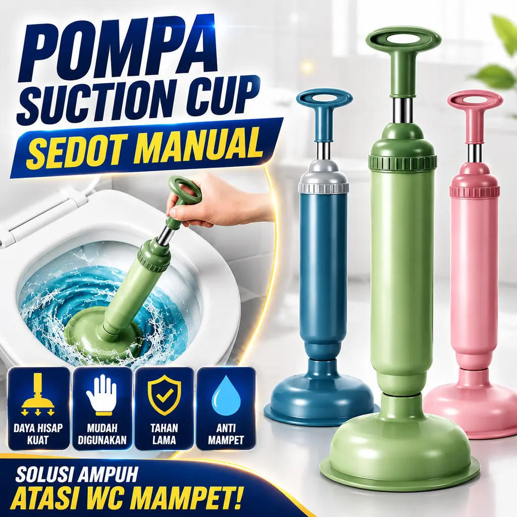 Pompa Suction Cup Hisap Sedot Manual Tekanan Tinggi WC Pipa Pembuangan Air Anti Mampet Macet Tersumbat Toilet Wastafel Shower Bathtub