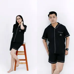 Hanabi Baju Piyama Couple Dewasa TIPE 1 Lengan Pendek Celana Pendek Kain Polymicro Tahan Lama Warna Monochrome Pasangan Wanita dan Pria