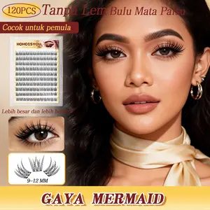 HOHOISYOU 120pcs Kemasan Besar dengan Isi yang Banyak Bulu Mata Palsu Gaya Mermaid Tanpa Lem Ukuran 9-12MM untuk Kenyamanan Lebih Cocok untuk Pemula dan Profesional - Extension Eyelash