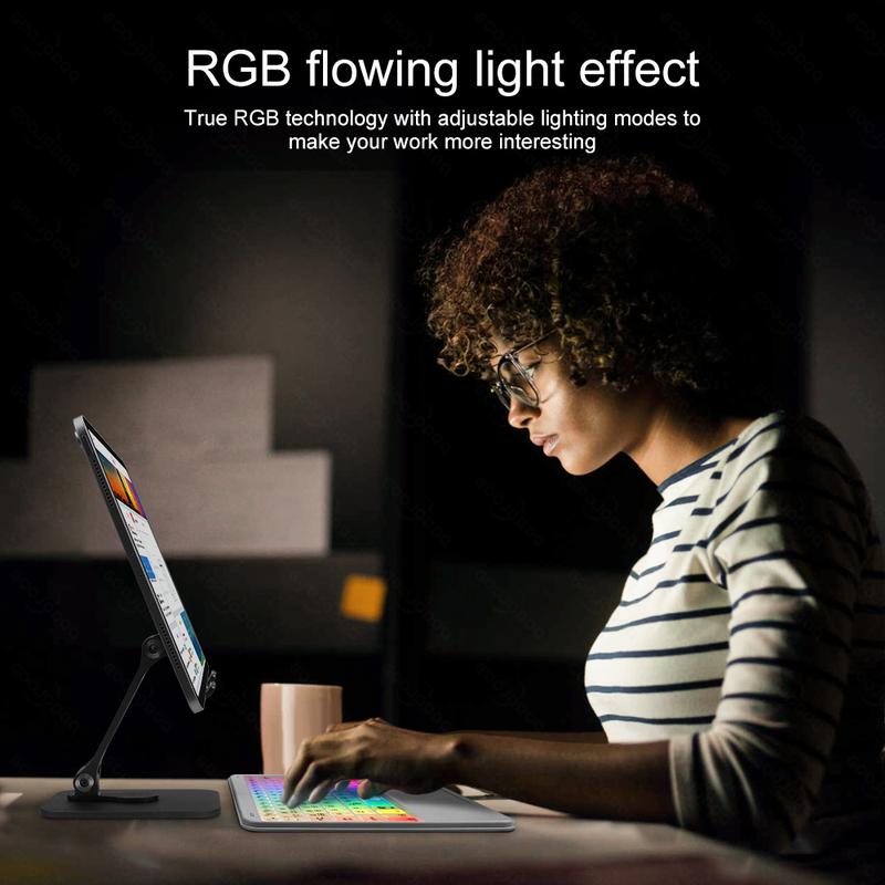 Bàn phím không dây | Bàn phím Bluetooth RGB với thiết kế pha lê trong suốt và miếng cảm ứng, bàn phím không dây đa năng cho iPad, iPhone, Android và Windows.