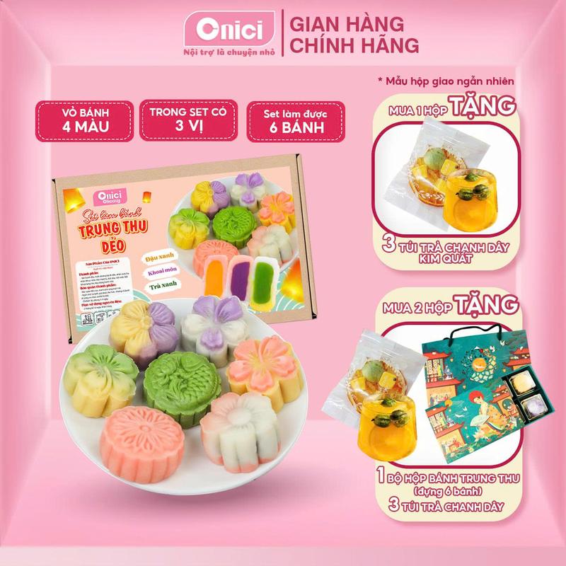 Set làm bánh trung thu DẺO 3 vị nhân ONICI thành phẩm 6 bánh - Kèm công thức nấu