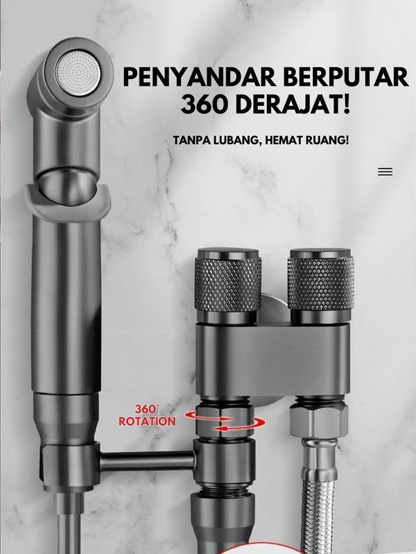 Kran Cabang dan Jet Shower SUS 304 Toilet Hitam Matte 1/2 Inch dengan Selang 1.5M Kran Air Double Kran Washing Machine Bidet Spray 3