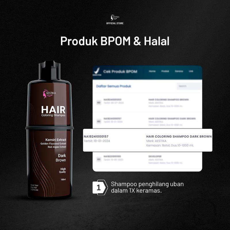 [Promo Spesial] Aestika Dark Brown Hair Coloring Shampoo - Pewarna Rambut Beruban Kering Red Extract 4