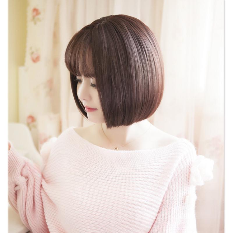 Product Introduction of Wig Female Short Hair Bobo Grandma Gray Wave Head Round Face Hair Cover Full Head Cover Air Bangs Straight Hair Natural 14