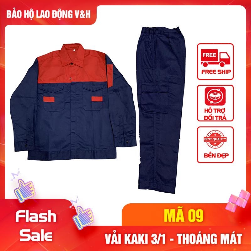  Bộ Quần Áo Bảo Hộ Lao Động Nam Dài Tay Mã 09 - Có Cổ Sơ Mi Quần Có Túi Hộp Vải Kaki 3 1 Dày Dặn Bền Bỉ Thoáng Mát Chống Nắng Nóng Tốt 