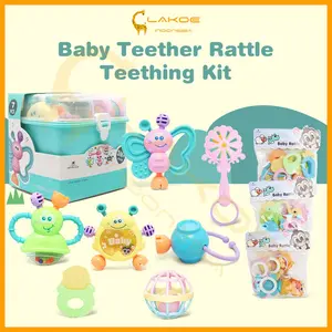 LAKOE Set Mainan Teether Set Mainan Gigitan Teether Bayi\Mainan Tongkat Guncang Toys Merah toy