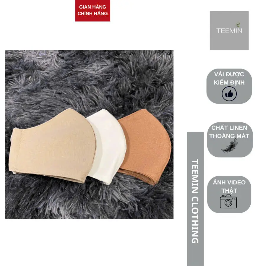 Khẩu trang vải linen 3 lớp, thoáng nhẹ chống nắng TEEMIN