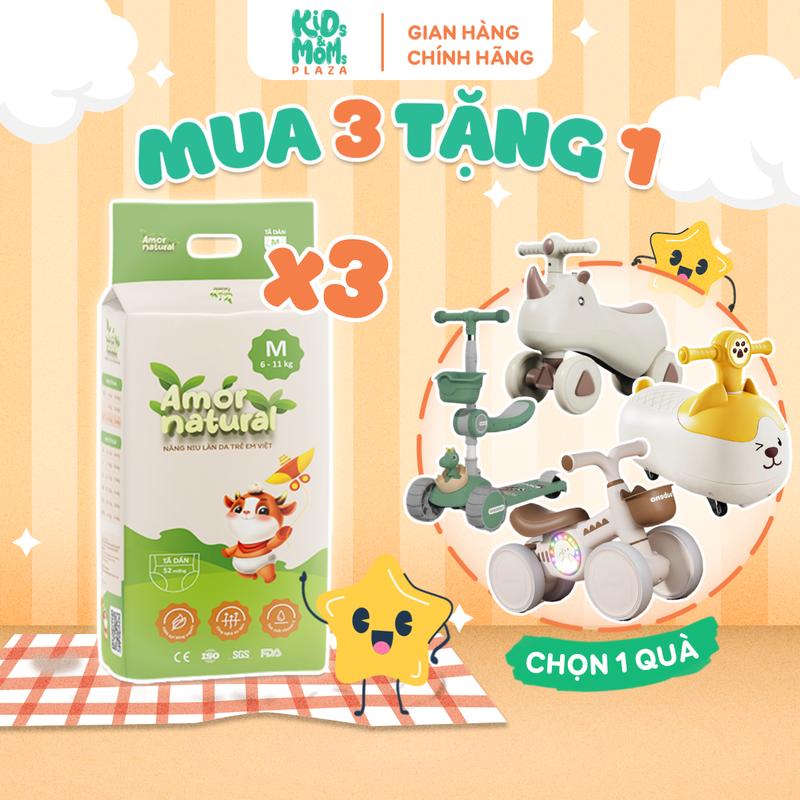 (3A) [TẶNG SCOOTER KHỦNG LONG/CHÒI HƯƠU PHÁT NHẠC] Combo 3 Bịch Tã/bỉm quần/dán Amor Natural Việt Nam Siêu Mỏng, Thấm tốt, Dễ Chịu cho bé