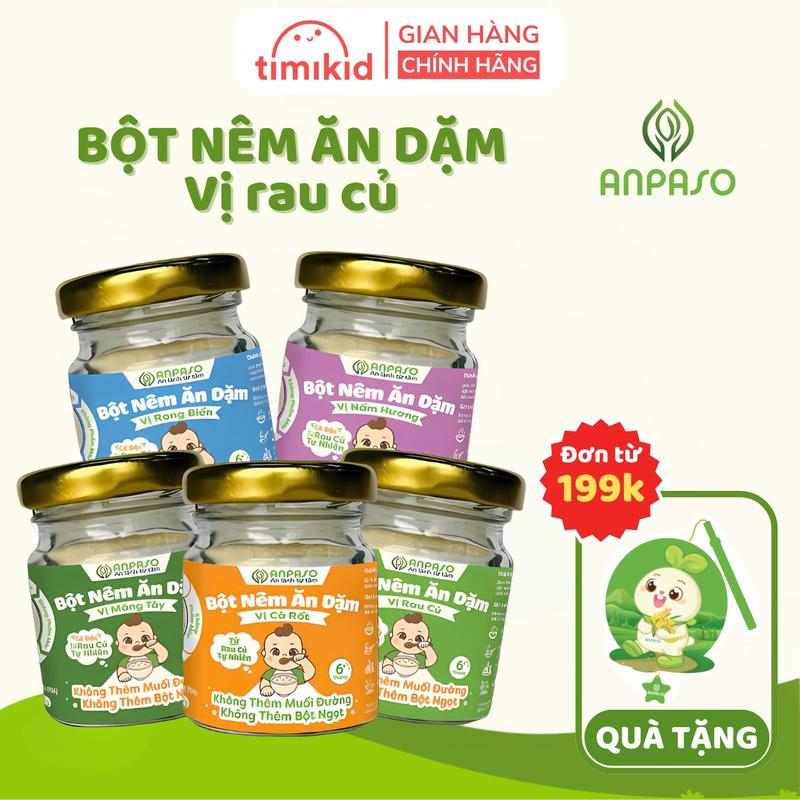 Hạt Nêm Cho Bé Ăn Dặm ANPASO - Bột Nêm Vị Rau Củ Nấm Hương Măng Tây Rong Biển Cà Rốt