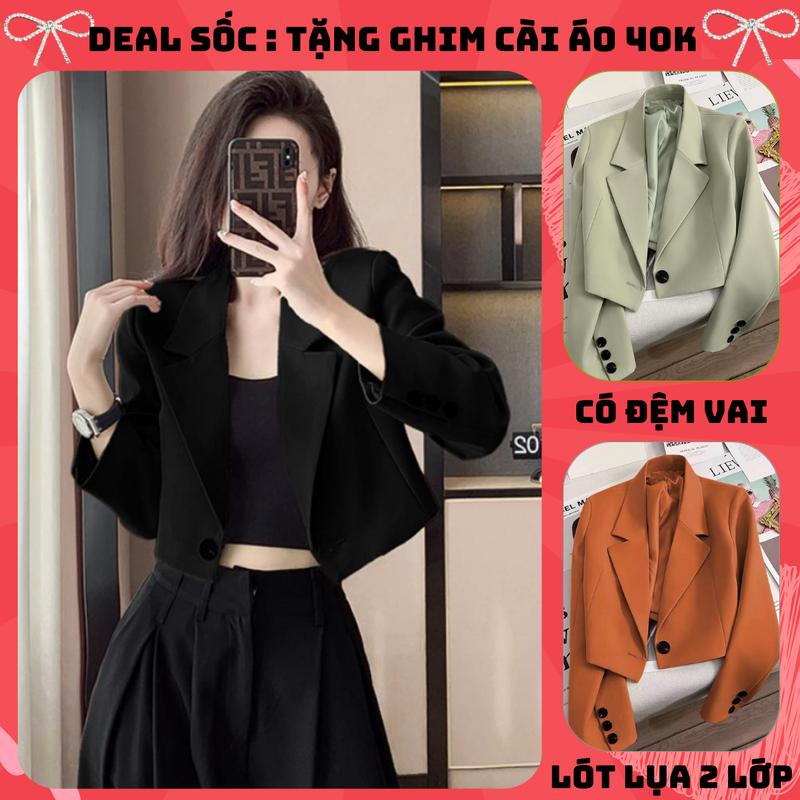 Áo khoác Áo blazer áo vest croptop dáng ngắn dài tay cho nữ phong cách cá tính Quảng Châu Voi Jacket Women dạ áo blazer Nút Button Front có quà tặng nơ đá kèm ÁO CROPTOP