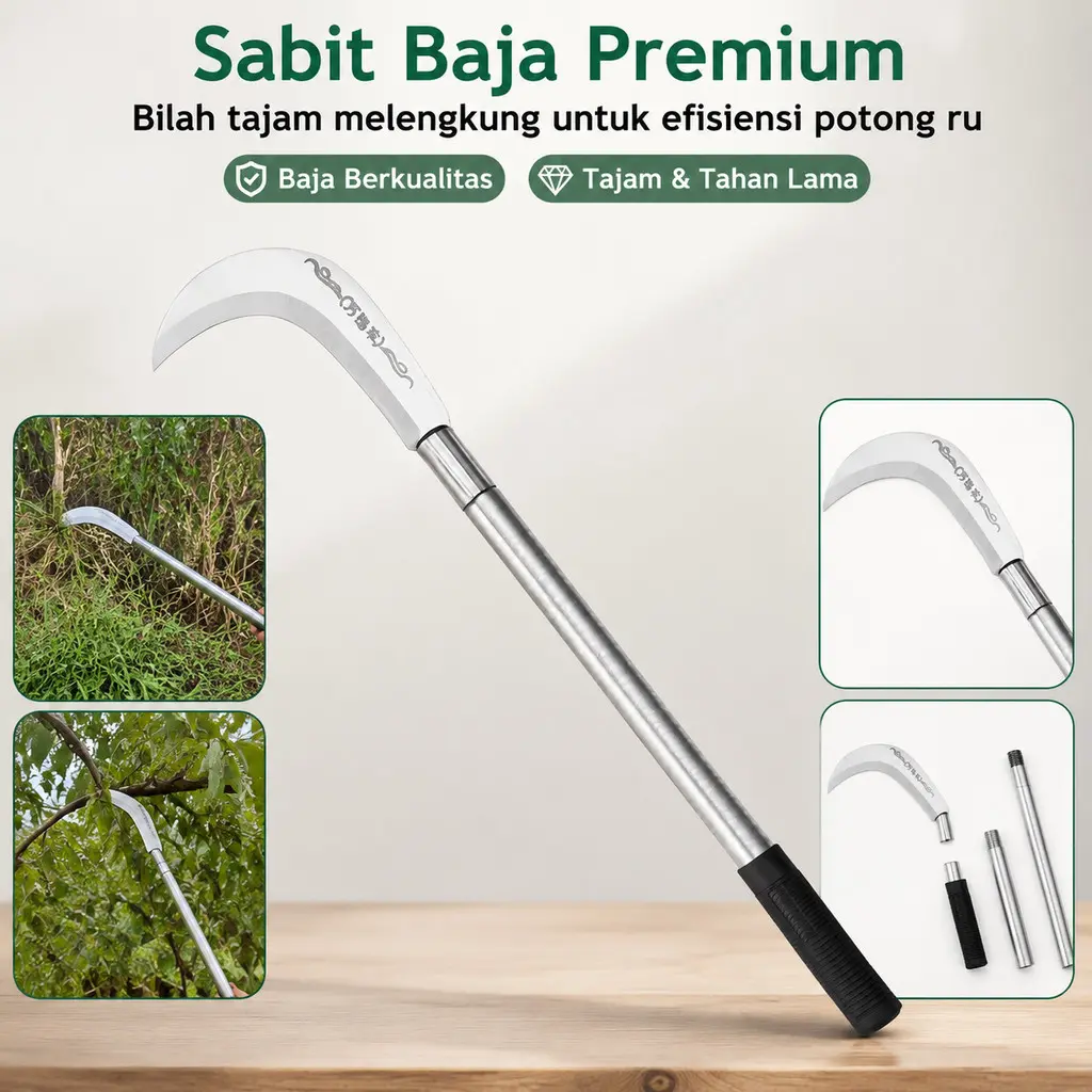 Alat Potong Pertanian Sabit Baja Gagang Pipa Panjang Multifungsi Untuk Rumput Padi Dan Dahan Pohon Material Tahan Aus