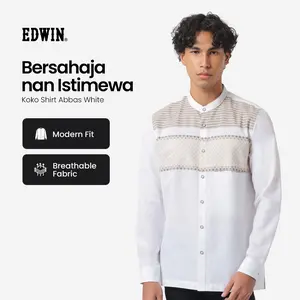 EDWIN JEANS - Kemeja Koko Pria Lengan Panjang ABBAS WHITE Baju Muslim Pria Top Man Muslim Shirt