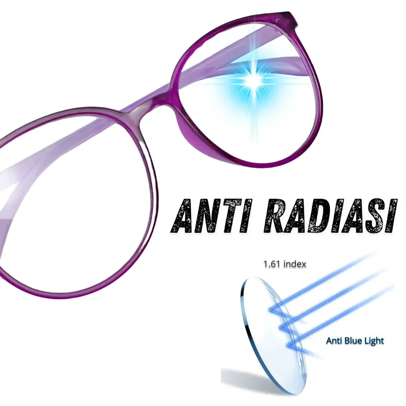 Kacamata Baca Wanita Full Frame Bulat dengan Lensa Trendy Anti Radiasi Free Lap Kacamata 4