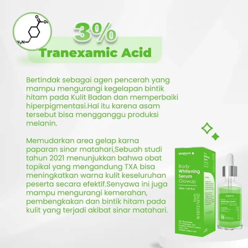 GLUGHAVA - ( 20 ML )- Whitening Serum GlowUp 10.10- 10% Niacinamide+ 3% Tranexamic Acid | Mencerahkan Menyamarkan Bekas Luka 2