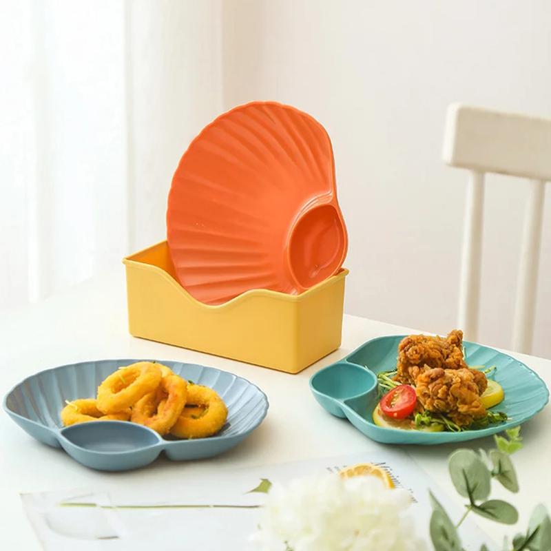 Creative Shell Shaped Dumpling Plate With Dip Vinegar Dish Plastic Sushi French Fries Snacks Dried Fruit Tray Bone Spitting Dish 4