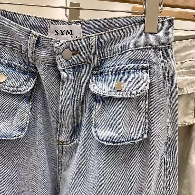 Product Introduction of Cargo Denim Biru mdua / hitam /Pasir Putih Highwaist Loose Celana Jeans Wanita Korea(realpict) 8